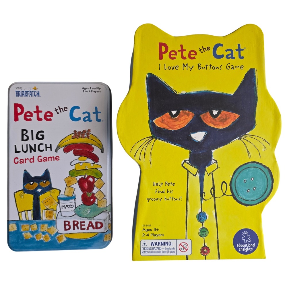 Pete the Cat Game Lot of 2: Big Lunch Card Game Tin & I Love My Buttons Game